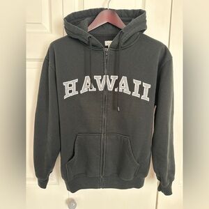 Hawaii Black Full Zip Hoodie Unisex Size M Fleece Lined Island GraphicSweatshirt